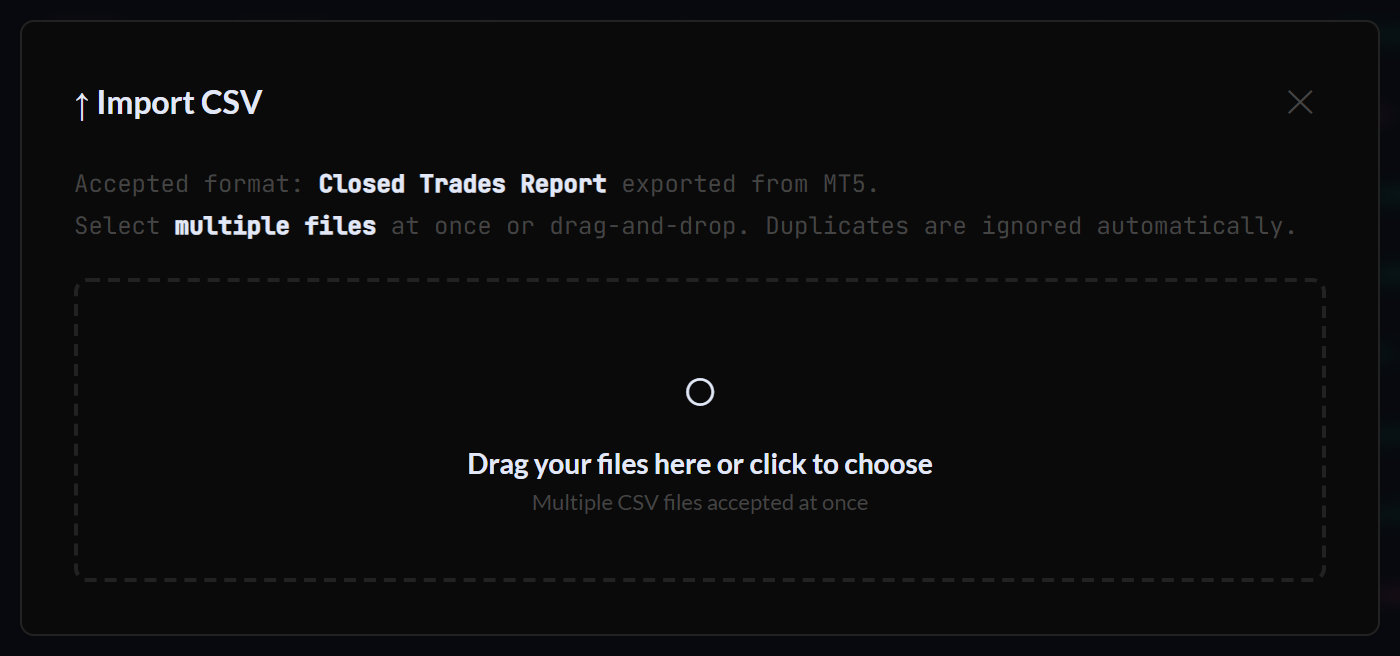 The CSV import dialog